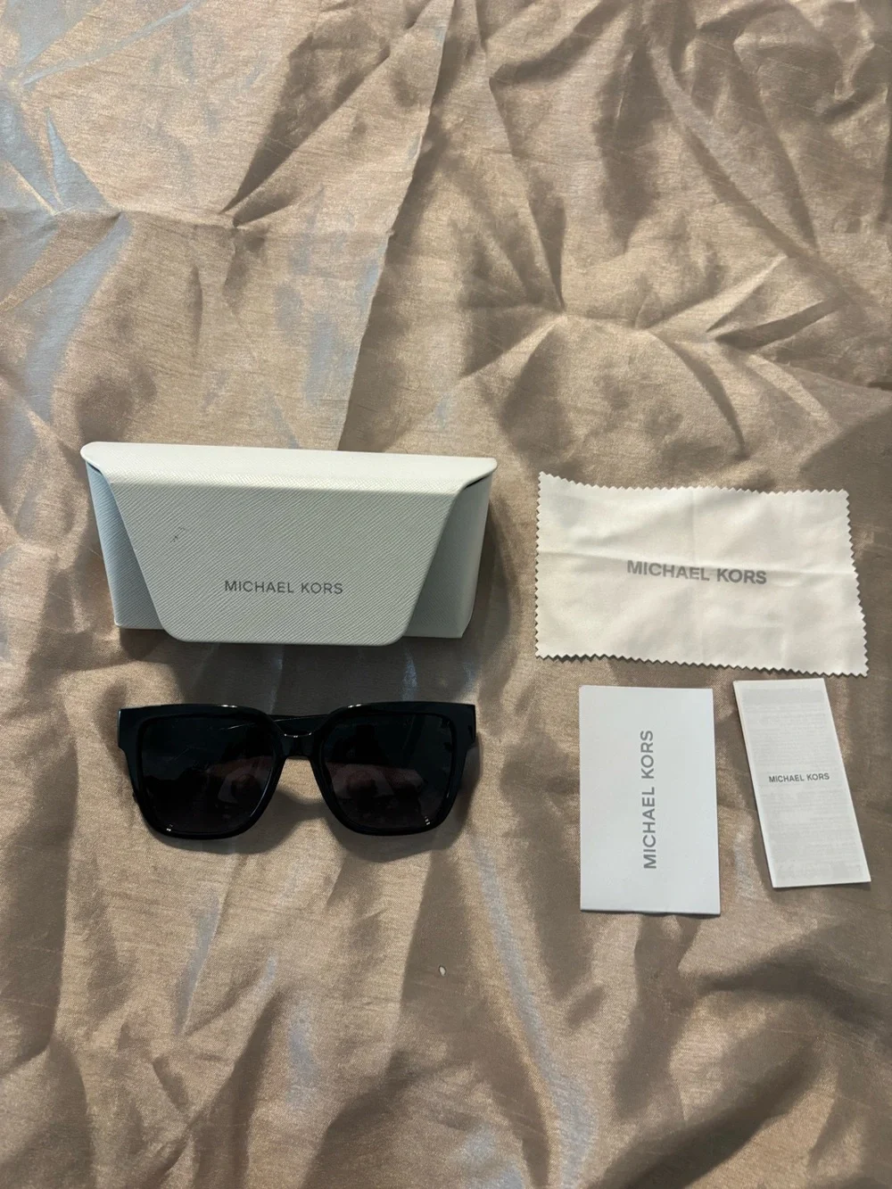 Michael Kors Glossy Black Square Sunglasses with White Case